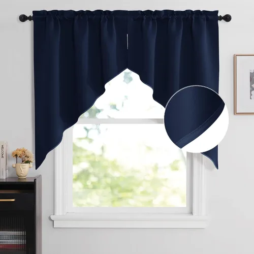 Miniatura 82 de NICETOWN Home Fashion - Cortinas de cocina con bolsillo para poste, cenefa festoneada a medida, cenefa festoneada sólida para ventana de Marrón