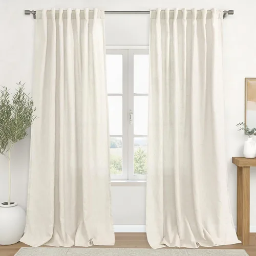 Miniatura 9 de KOUFALL Cortinas de lino azul marino de 84 pulgadas de largo, cortinas transparentes azul oscuro para sala de estar y dormitorio, medianoche