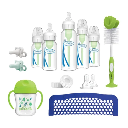 Dr. Brown's Natural Flow - Juego de alimentación anticólicos Options+ para el primer año con biberones para recién nacido, taza de transición de