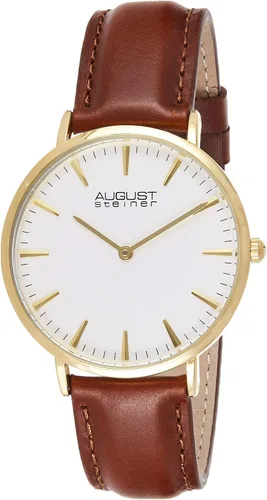 August Steiner AS8247 - Reloj de pulsera para mujer (esfera simple y transparente, con marcadores de hora en una correa de piel auténtica)