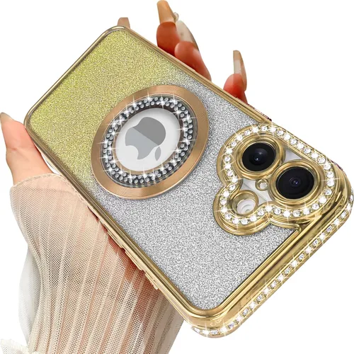 Miniatura 30 de Losin Funda magnética compatible con iPhone 15 Pro Max con purpurina compatible con MagSafe Funda de lujo con diamantes de imitación con logotipo