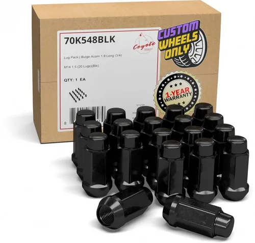 Wheel Accessories Parts 20 tuercas de rosca M14x1.5 14x1.5 Bulge Bellota de 1.90 pulgadas de largo, cromadas negras, 3/4 pulgadas, 0.748 in,