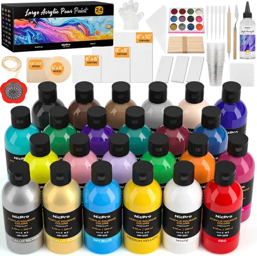 Miniatura 10 de Nicpro Kit de suministros de pintura acrílica de 14 colores, 8.45 onzas, gran volumen premezclado, juego a granel de pintura de alto flujo