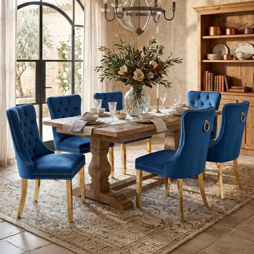Miniatura 157 de SoarFlash Juego de 2 sillas de comedor de tela de lino, sillas de comedor tapizadas con ribete de cabeza de clavo y patas de madera de color claro