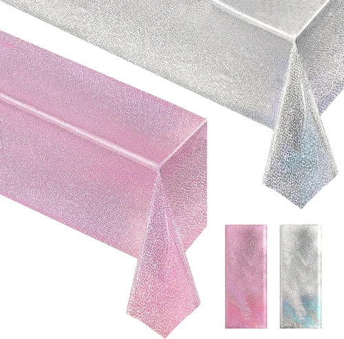 Miniatura 37 de Just Shimmer Mantel holográfico azul claro de 40" x 108" Decoración de fiesta rosa fuerte Día de San Valentín Fiesta de cumpleaños Decoración