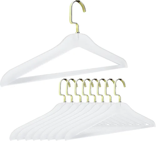 Designstyles - Perchas de acrílico transparente, paquete de 10 organizadores de armario elegantes y resistentes con ganchos de acero cromados, Frost
