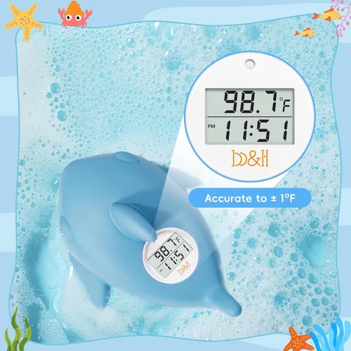 Miniatura 5 de b&h Termómetro de baño para bebé, termómetro de tiburón para monitoreo de temperatura del agua, lector digital de agua y temperatura ambiente, Azul