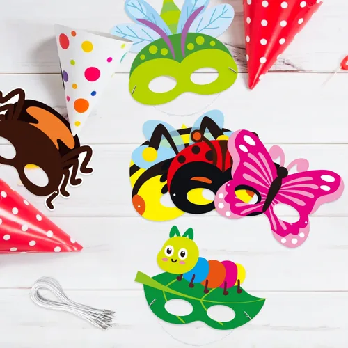 Miniatura 5 de CY2SIDE 30 máscaras de papel y elásticas de insectos de primavera para niños, temática de insectos de primavera, accesorios de fiesta, suministros