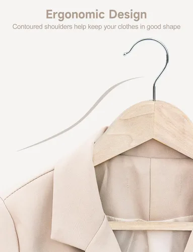 Miniatura 8 de StorageWorks Perchas de madera para camisas, chaquetas, pantalones, trajes, suéteres, madera de loto Beige natural