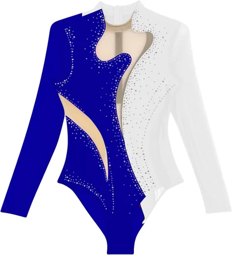 Miniatura 5 de Leotardo de gimnasia con diamantes de imitación brillantes para mujer, de manga larga, para ballet y danza