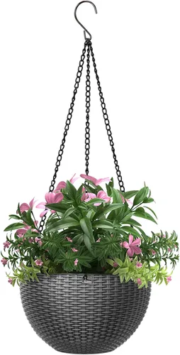 Maceta colgante, soporte de plástico para plantas con cadena para plantas de interior y exterior, cestas contenedores, 8.7 pulgadas, color gris
