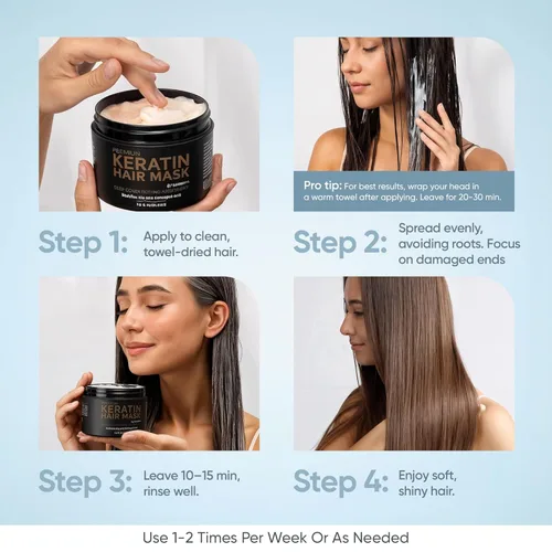 Miniatura 9 de SUNATORIA Mascarilla de queratina para el cabello - Acondicionador profundo para cabello dañado y seco - Hidrata, repara, nutre - Tratamiento Negro