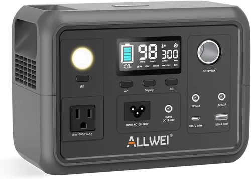 ALLWEI Estación de Energía Portátil 300W, Generador Solar de 280Wh con Toma de CA de Onda Senoidal Pura de 110V, Generador de Batería de Litio de