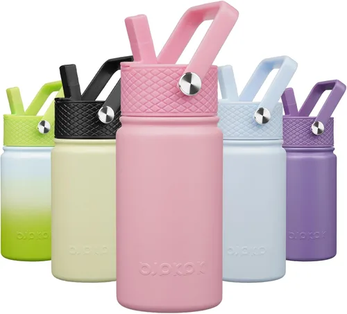 Miniatura 59 de BJPKPK Botella de agua aislada con tapa con pajilla, bonitas botellas de agua de 15 onzas, termo de metal de acero inoxidable, vasos reutilizables