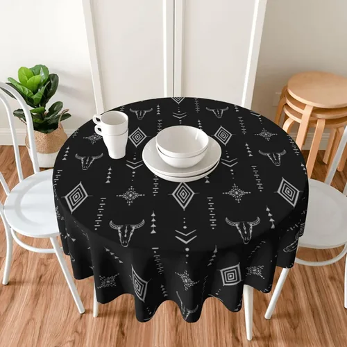 Miniatura 3 de Mantel decorativo con patrón azteca, estilo nativo étnico, bohemio, geométrico, verde, para cocina, banquete de fiesta y vacaciones, color negro