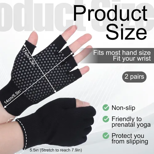 Miniatura 3 de 2 pares de guantes de entrenamiento de medio dedo, antideslizantes, sin dedos, guantes de yoga, guantes de pilates sin dedos, guantes