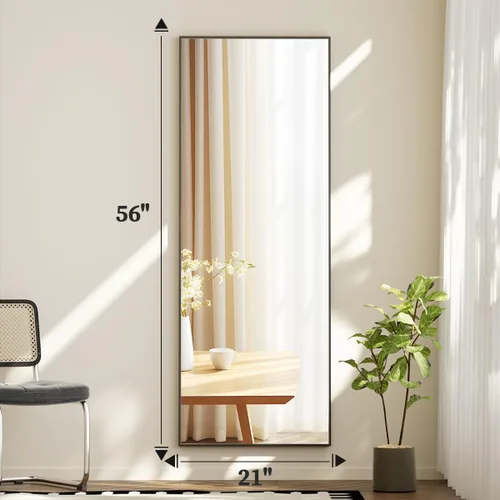 Miniatura 6 de BEAUTYPEAK - Espejo de longitud completa con soporte, de 56 pulgadas x 21 pulgadas, espejo de piso con marco fino de aleación de aluminio, espejos
