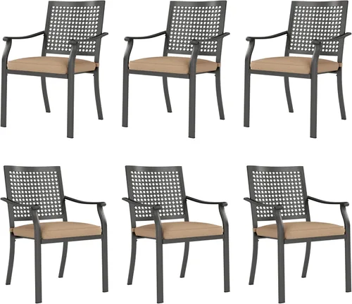Miniatura 14 de PHI VILLA Juego de 2 sillas apilables de hierro forjado para patio, sillas de metal portátiles negras para exteriores, soporta 300 libras, ideal
