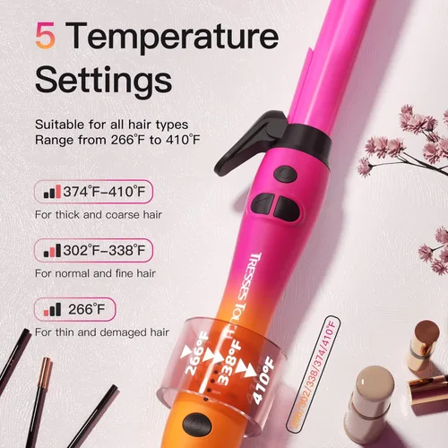 Miniatura 5 de Rizador giratorio de barril extralargo con abrazadera corta, rizador automático de 1 pulgada que crea rizos sueltos, para cabello medio y largo