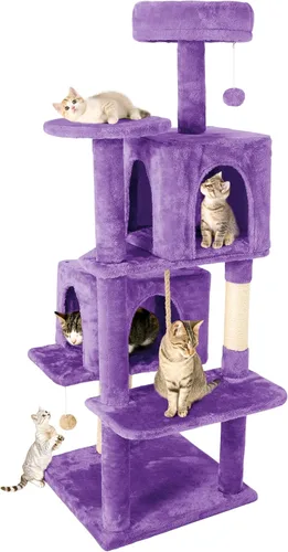 Miniatura 15 de Torre de árbol para gatos de varios niveles de 54 pulgadas con hamaca, condominios y postes rascadores, muebles grandes para gatos