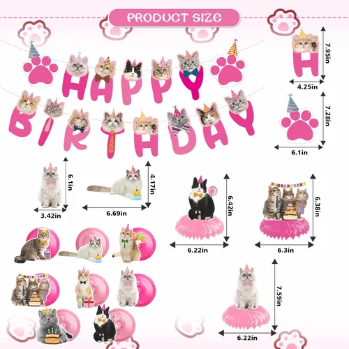 Miniatura 3 de Remolinos colgantes para fiesta de cumpleaños de gatos - NOVBAUB 20 unidades, encantadores suministros de fiesta de cumpleaños de gato rosa, centros