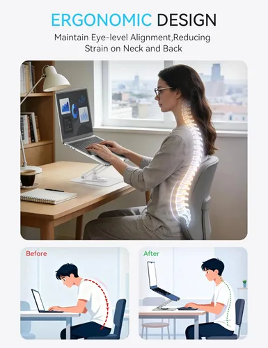Miniatura 5 de SOUNDANCE - Soporte para laptop con base giratoria de 360°, elevador ergonómico para computadora para escritorio, altura ajustable multi-ángulo