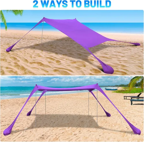 Miniatura 5 de Tienda de campaña familiar para playa, toldo para el sol, tienda de campaña de playa grande desplegable, estabilidad, 4 postes con bolsa