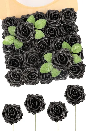 Miniatura 49 de N&T NIETING 25 unidades de flores artificiales, Rosas de espuma artificial de sensación real al tacto, decoración para boda, dama de honor, ramo