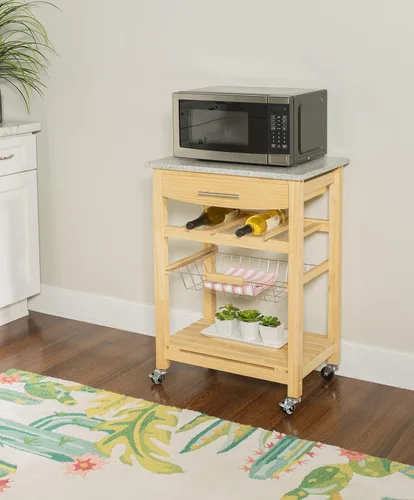 Miniatura 5 de Linon Isla de cocina con tapa de granito natural Mila con cesta de almacenamiento y ruedas