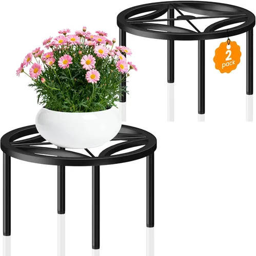 Miniatura 16 de TOSKING Soporte de metal resistente para plantas, patrón redondo de desplazamiento clásico de 9 pulgadas, patas niveladoras antideslizantes
