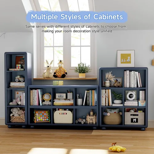 Miniatura 7 de Estantería para niños, estantería grande de madera con almacenamiento de 6 cubos, organizador de almacenamiento de juguetes para niñas con pintura