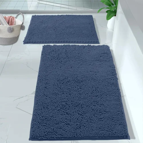 Miniatura 29 de LuxUrux Juego de 2 tapetes de baño de felpa extrasuave, material de microfibra de felpilla de 1 pulgada, color verde súper absorbente