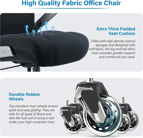 Miniatura 7 de Silla de oficina grande y alta, 700 libras, silla de escritorio ejecutiva con soporte lumbar ajustable, brazos abatibles 3D, ruedas silenciosas