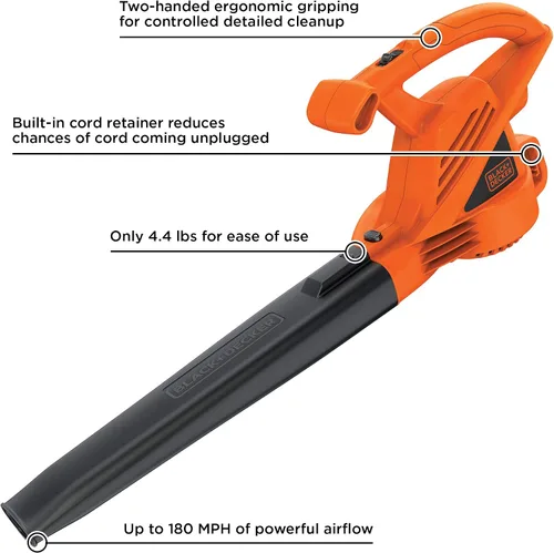 Miniatura 3 de BLACK+DECKER Soplador eléctrico de hojas, 7 amperios con accesorio limpiador de canalones de conexión rápida (LB700 y BZOBL50)