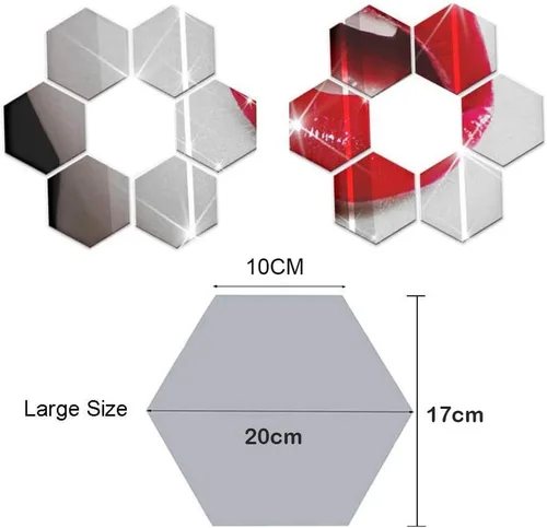 Miniatura 4 de Pegatinas de pared de espejo sin espejo de cristal, espejo de plástico, 3D, hexagonal, acrílico, decoración de pared, azulejos autoadhesivos