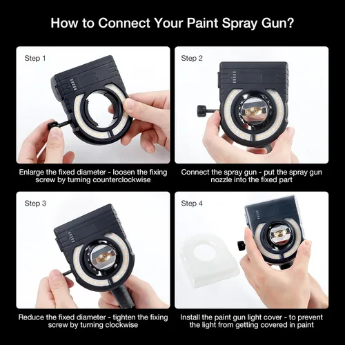 Miniatura 6 de YUZES Luz de pistola de pintura con cargador, 2700K-6500K y 500/250 lúmenes luz LED para pistolas de pintura, accesorio de luz para pistola