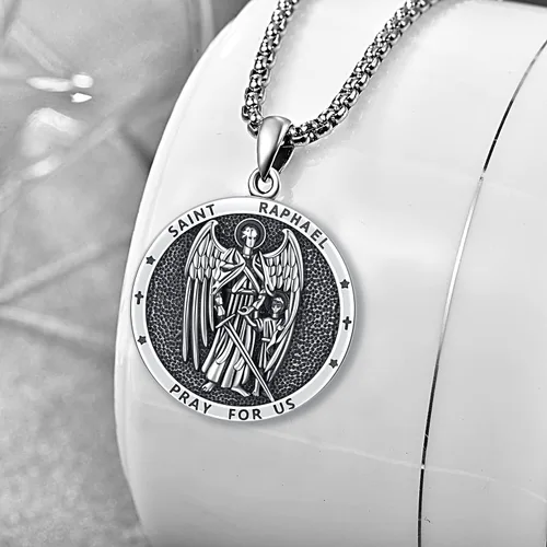 Miniatura 3 de Aniu Collar de plata de ley S925, San Miguel, San Cristóbal, San Benito, San Juda, Crucifijo de Jesús, San Uriel, Arcángel Rafael, San Patricio, San