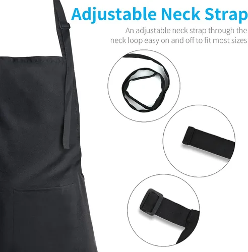 Miniatura 5 de Delantal ajustable con peto, impermeable, con 2 bolsillos, correa para el cuello y corbata extra larga, delantales de cocina unisex