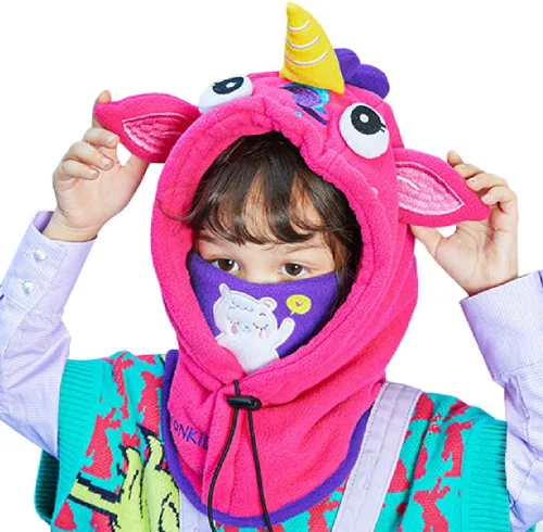 Miniatura 9 de Azarxis Gorro de niños con pasamontañas de forro polar para esquí, máscara facial de invierno, gorro ajustable con calentador doble para el cuello