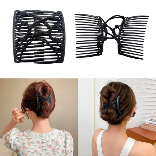 Miniatura 2 de 5 unidades de peine mágico elástico ajustable con clip elástico para mujeres y niñas, sin arrugas, horquillas vintage para hacer moños, accesorios