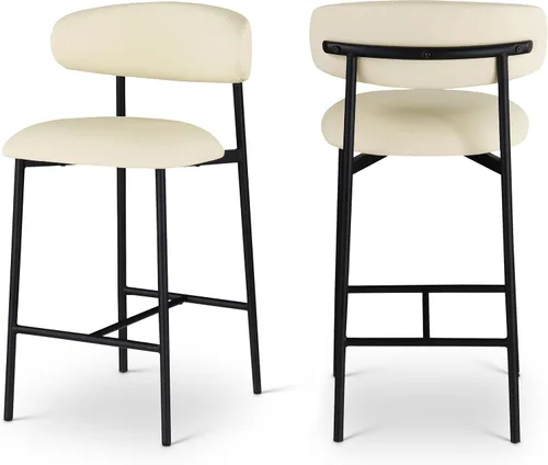 Miniatura 9 de Meridian Furniture 995Black-C Lupita Collection Modern Taburete contemporáneo con cuero vegano negro suave, marco de metal dorado cepillado, 20.5