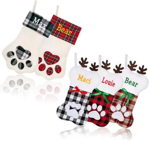 Miniatura 42 de Calcetines de Navidad personalizados para perros y gatos, calcetín de Navidad bordado con nombre personalizado en forma de pata de mascota o hueso