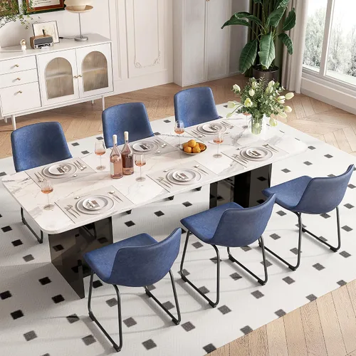 Miniatura 15 de REONEY Juego de 2 sillas de comedor, sillas de comedor sin brazos de piel sintética con respaldo, silla moderna de cocina comedor de 18 pulgadas