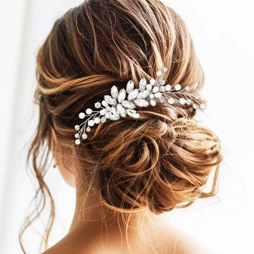 Miniatura 2 de GORAIS Peine para el cabello de boda Rhinestone Accesorios para el cabello nupcial Piezas de pelo de perlas