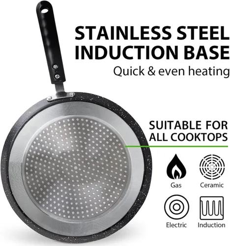 Miniatura 3 de AYNEFY Sartén antiadherente para crepes, revestimiento de granito, sartén plana para hornear huevos, sartén para tortillas, compatible con todas