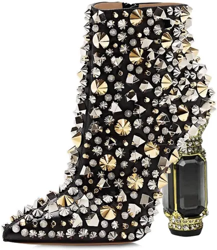 Miniatura 158 de FSJ Botas de tacón alto con punta puntiaguda para mujer, con tacón alto, con cremallera lateral brillante, estilo casual, para uso diario, zapatos