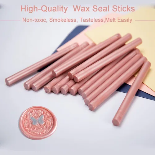 Miniatura 2 de Barra de sellado de cera, 15 piezas de pistola de pegamento para invitaciones de boda, tarjetas, sobres, oro rosa, material de cera flexible