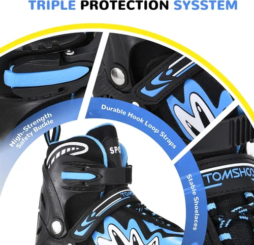 Miniatura 4 de TOMSHOO Adjustable Inline Skates for Kids Outdoor Roller Skates with Full Light Up Wheels Roller Blades for Girls and Boys Birthday Gift Azul