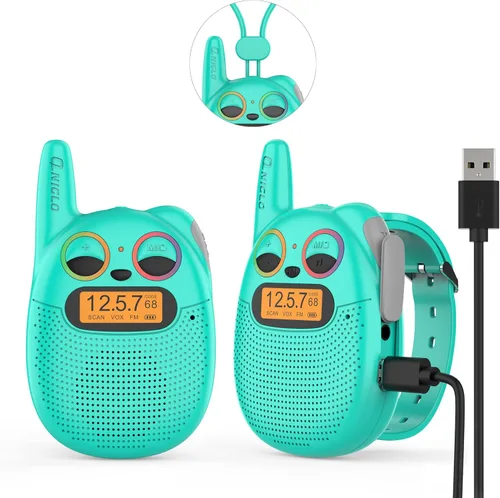 Miniatura 21 de Qniglo Walkie Talkies para niños recargables, paquete de 2, regalos de Navidad y cumpleaños, juguetes para niños y niñas de 3 a 12 años, walkie Azul