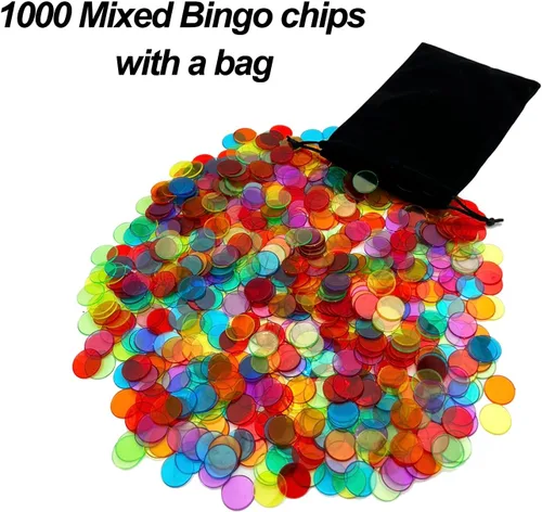 Miniatura 3 de JUNWRROW 1000 Piezas Fichas de Conteo de Bingo Transparentes de 3/4 pulgadas de 6 Colores con Bolsa - para Juegos de Grupos Grandes, Noche